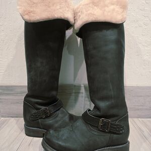 Freebird Black and Pink Over the Knee Boots